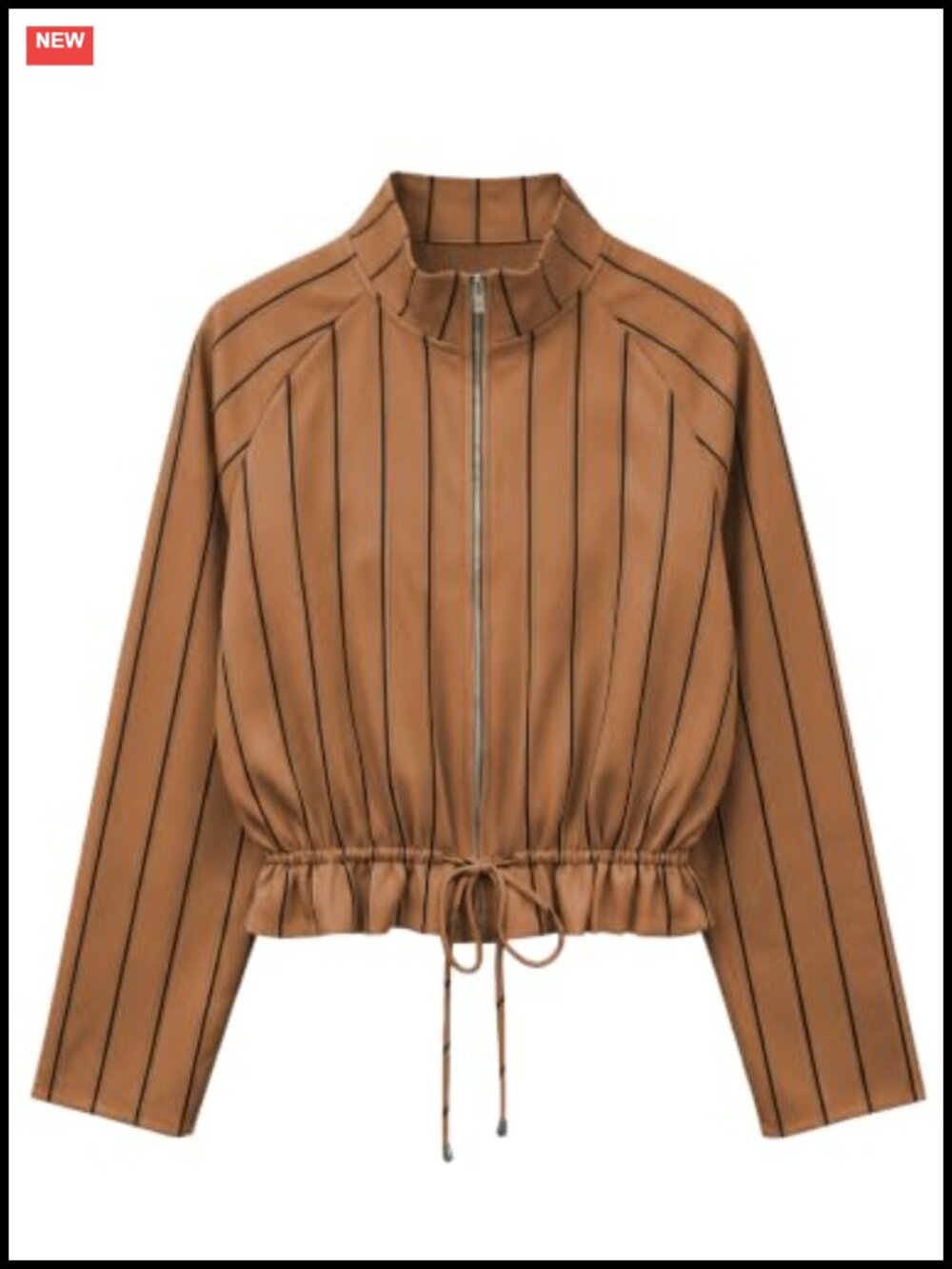 Womens Zip Up Cropped Striped Casual Lightweight Jacket Polyester